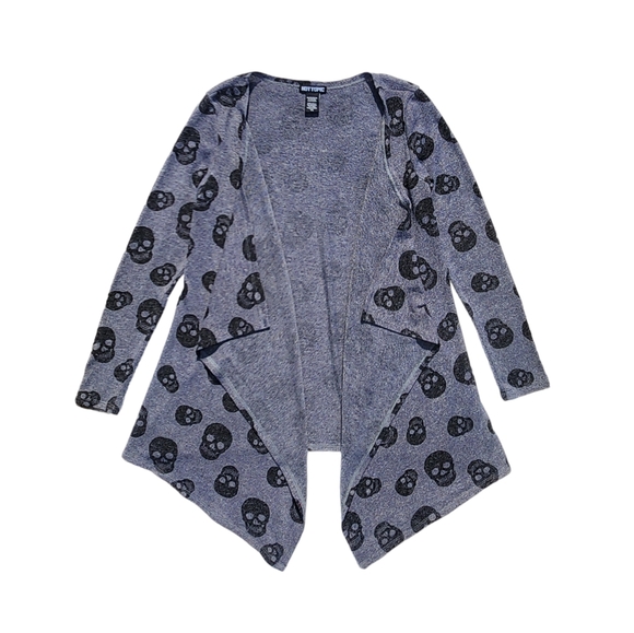 Hot Topic Grey & Black Skull Hacci Light Weight Flyaway Cardigan - Picture 2 of 5